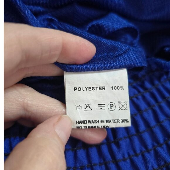 Ciel USA Blue Ruffle Halter Neck Smocked Tank Top Blouse Sz L - Picture 7 of 8